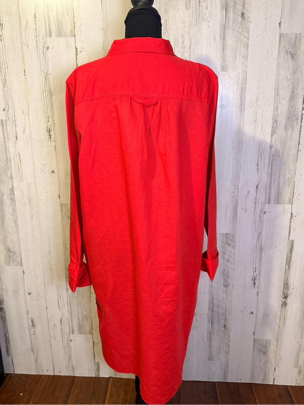 J.Crew Orange Red Linen Button-Down Long Shirt Dress Tunic Size XL - Picture 9 of 13